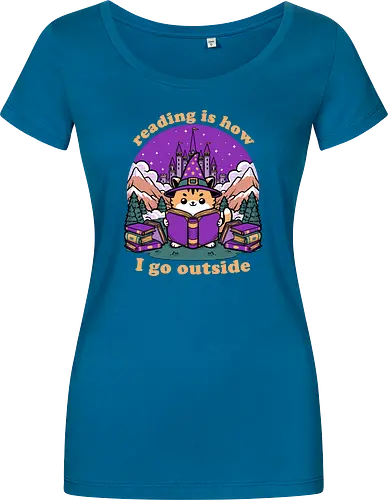 Magical Journey Cat - Geek, Inside, Castle, Read, Reading, Cat, Pet, Magic, Magical, Book, Books, Bookworm, Book Club, library, Fantasy, Adventure, Nerd - Women T-Shirt