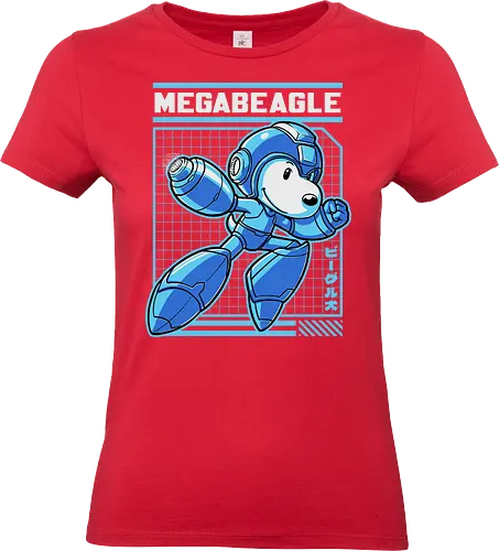 Mega Beagle Videogame - funny, comic, mega, dog, video game, cartoon, dog, pet, beagle, robot, android, cyborg, classic, retro vintage, adventure, fantasy, cute, fun - Standard T-Shirt (Women)