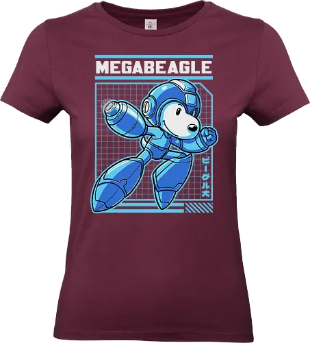 Mega Beagle Videogame - funny, comic, mega, dog, video game, cartoon, dog, pet, beagle, robot, android, cyborg, classic, retro vintage, adventure, fantasy, cute, fun - Standard T-Shirt (Women)