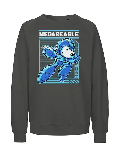 Mega Beagle Videogame - funny, comic, mega, dog, video game, cartoon, dog, pet, beagle, robot, android, cyborg, classic, retro vintage, adventure, fantasy, cute, fun - Fairtrade Sweatshirt