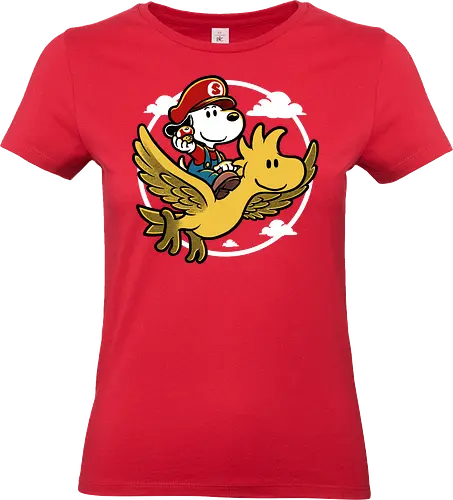 Super Beagle Bros - plumber, video game, comic, cartoon, dog, pet, beagle, bird, mushroom, classic, retro vintage, adventure, fantasy, cute, fun, funny - Standard T-Shirt (Women)