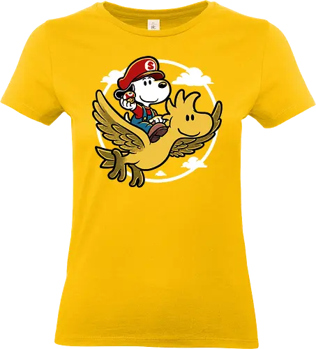 Super Beagle Bros - plumber, video game, comic, cartoon, dog, pet, beagle, bird, mushroom, classic, retro vintage, adventure, fantasy, cute, fun, funny - Standard T-Shirt (Women)