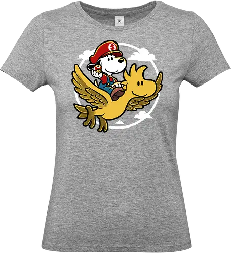 Super Beagle Bros - plumber, video game, comic, cartoon, dog, pet, beagle, bird, mushroom, classic, retro vintage, adventure, fantasy, cute, fun, funny - Standard T-Shirt (Women)