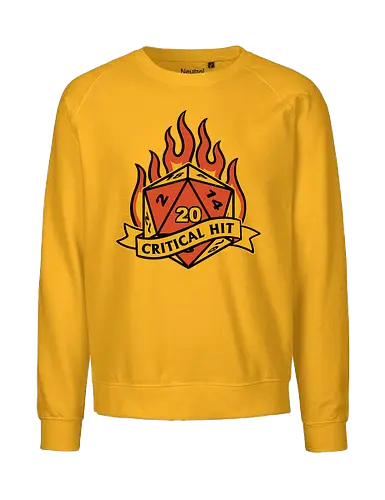 RPG Fire Dice Tattoo  - Retro Vintage, Fantasy, Adventure, Rpg, Role-play, Role-playing, game, D20, Dungeon Master, Dungeon, Magic, Magical, Critical Hit, Fire, Fireball, Tattoo, Traditional Tattoo, Vintage, Retro - Fairtrade Sweatshirt