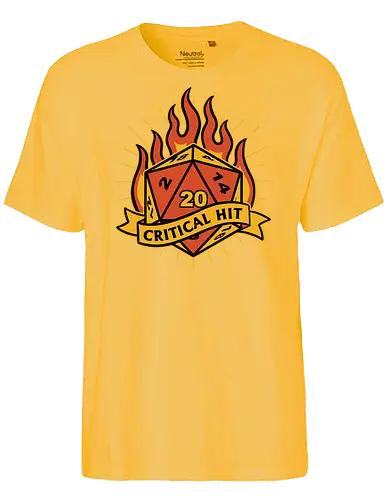 RPG Fire Dice Tattoo  - Retro Vintage, Fantasy, Adventure, Rpg, Role-play, Role-playing, game, D20, Dungeon Master, Dungeon, Magic, Magical, Critical Hit, Fire, Fireball, Tattoo, Traditional Tattoo, Vintage, Retro - Fairtrade T-Shirt
