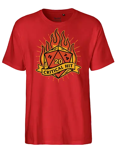 RPG Fire Dice Tattoo  - Retro Vintage, Fantasy, Adventure, Rpg, Role-play, Role-playing, game, D20, Dungeon Master, Dungeon, Magic, Magical, Critical Hit, Fire, Fireball, Tattoo, Traditional Tattoo, Vintage, Retro - Fairtrade T-Shirt