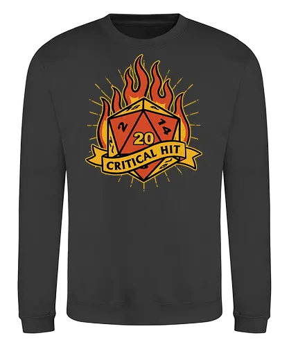 RPG Fire Dice Tattoo  - Retro Vintage, Fantasy, Adventure, Rpg, Role-play, Role-playing, game, D20, Dungeon Master, Dungeon, Magic, Magical, Critical Hit, Fire, Fireball, Tattoo, Traditional Tattoo, Vintage, Retro - Sweatshirt