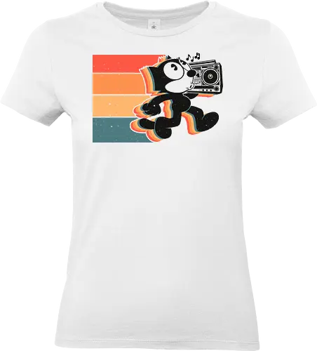 Retro Groove Cat - dancing cat, retro cat, 80s aesthetic, boombox, vintage cartoon, funky cat, music lover, nostalgia, colorful design, pop culture, vaporwave vibes, old school cool - Standard T-Shirt (Women)