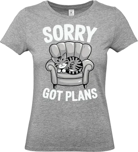 Sorry, Got Plans - cat, armchair, text, humorous, lounging, relaxed, playful, cute - Standard T-Shirt (Women)