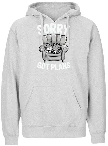 Sorry, Got Plans - cat, armchair, text, humorous, lounging, relaxed, playful, cute - Fairtrade Hoodie