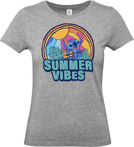 alien summer vibes - alien, coffee, aloha, monster, experiment, music, floral, ornament, flower, surfer, vintage, movie, cartoon, kids, drawing, wave, vacation, holiday - Standard T-Shirt (Women)