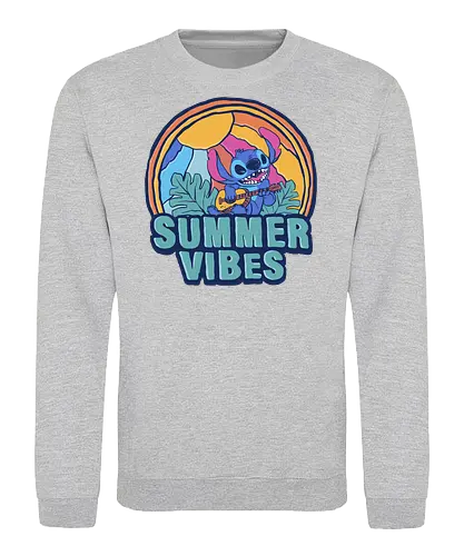alien summer vibes - alien, coffee, aloha, monster, experiment, music, floral, ornament, flower, surfer, vintage, movie, cartoon, kids, drawing, wave, vacation, holiday - Sweatshirt