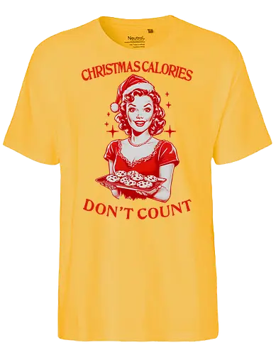 Christmas Calories Don’t Count - merry Christmas, xmas, Christmas, cookies, holiday, retro, vintage, Christmas calories, don’t count, funny, sarcastic - Fairtrade T-Shirt