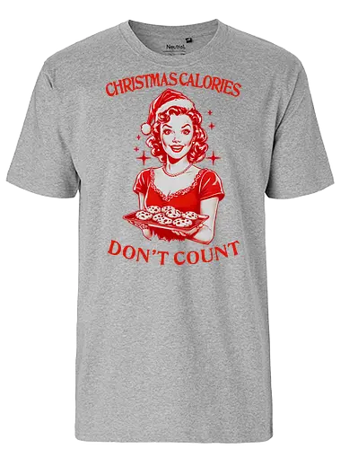 Christmas Calories Don’t Count - merry Christmas, xmas, Christmas, cookies, holiday, retro, vintage, Christmas calories, don’t count, funny, sarcastic - Fairtrade T-Shirt