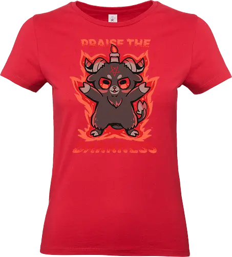 Praise the Darkness - lustiger Dämon, Ziege, böse Ziege, Flammen, Feuer, Baphomet, niedlicher Baphomet, kawaii goth, okkulte Ästhetik, dunkler Humor, gothic chibi, hexenhaft, alternativ, pastell goth, satanisch aber niedlich - Standard T-Shirt (Women)