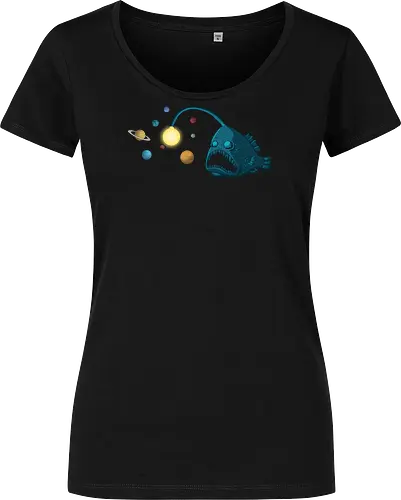 Space Trap - space, angler, astronomy, cosmos, earth, fish, galaxy, jupiter, mars, planet, sci fi, science, stars, sun, tp loves, universe - Women T-Shirt