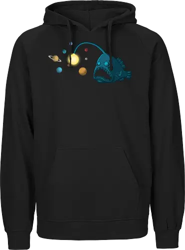 Space Trap - space, angler, astronomy, cosmos, earth, fish, galaxy, jupiter, mars, planet, sci fi, science, stars, sun, tp loves, universe - Fairtrade Hoodie