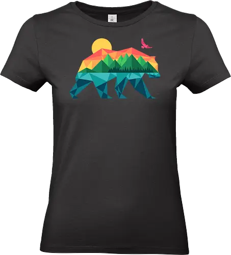 Mountain Bear - travel, outdoors, camping, adventure, bear, bird, eagle, explore, geometric, hiking, lake, minimal, minimalist, mountain, nature - Standard T-Shirt (Women)