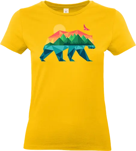 Mountain Bear - travel, outdoors, camping, adventure, bear, bird, eagle, explore, geometric, hiking, lake, minimal, minimalist, mountain, nature - Standard T-Shirt (Women)