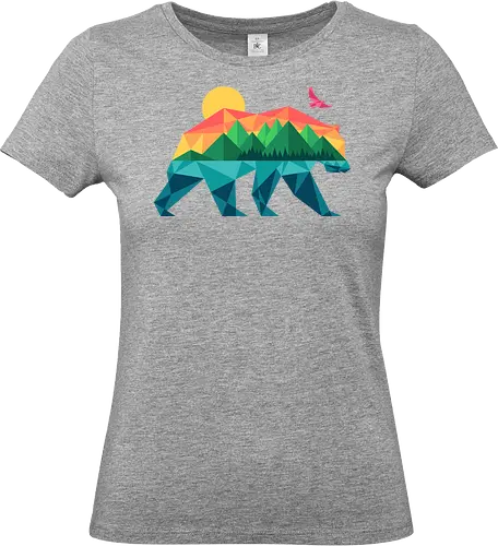 Mountain Bear - travel, outdoors, camping, adventure, bear, bird, eagle, explore, geometric, hiking, lake, minimal, minimalist, mountain, nature - Standard T-Shirt (Women)