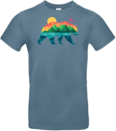 Mountain Bear - travel, outdoors, camping, adventure, bear, bird, eagle, explore, geometric, hiking, lake, minimal, minimalist, mountain, nature - Standard T-Shirt