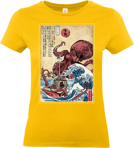 Hunting the Kraken in Japan - kraken, movies, 80s, retro, vintage, great wave off kanagawa, ukiyo e, japan, japanese art, octopus, shark - Standard T-Shirt (Women)