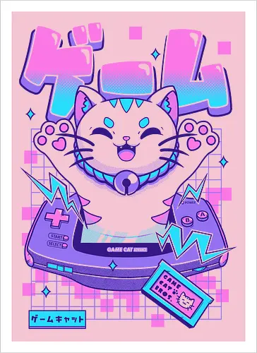 Game Cat Advance - cat, games, animals, anime, japanese, japan, cat lover, neko, funny, meow, cute, console, videogame - Artprint