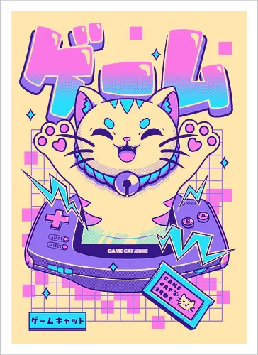 Game Cat Advance - cat, games, animals, anime, japanese, japan, cat lover, neko, funny, meow, cute, console, videogame - Artprint