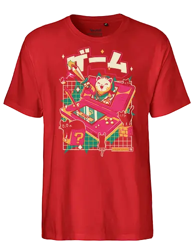 Meowtendo DS - cat, games, animals, anime, japanese, japan, cat lover, neko, cute, console, funny, kawaii, videogame, kitty, adventure - Fairtrade T-Shirt