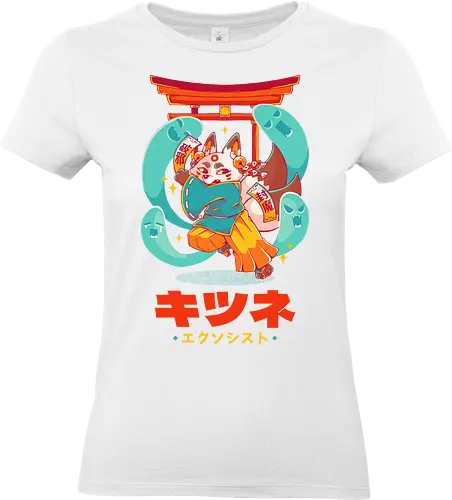 KITSUNE EXORCIST - kitsune, fox, anime, cute, kawaii, temple, priest, fantasy, spirits, halloween - Standard T-Shirt (Women)