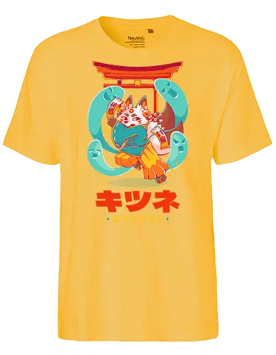KITSUNE EXORCIST - kitsune, fox, anime, cute, kawaii, temple, priest, fantasy, spirits, halloween - Fairtrade T-Shirt