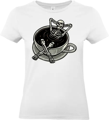 Coffee and Chill - relax, coffee lover, chilling, skeleton, skull, Coffee, caffeine, chill, funny - Standard T-Shirt (Women)