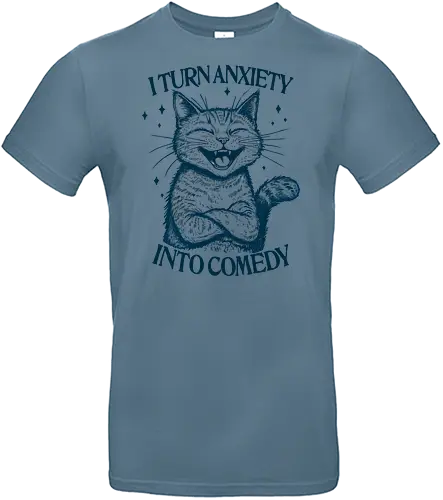 Anxiety to Comedy - anxiety, anxious, overthink, overthinking, comedy, mental health matters, retro, cat, self care, awareness - Standard T-Shirt