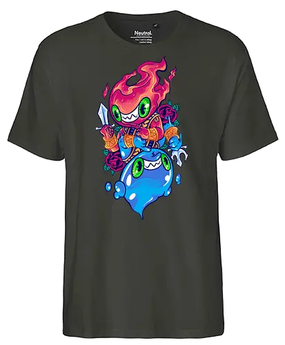 flame of water  - elements, creature, magic, playing card, card, tarot, poker, golden, cyclone, storm, fire, water, rock, king, funny, monster, creatures - Fairtrade T-Shirt