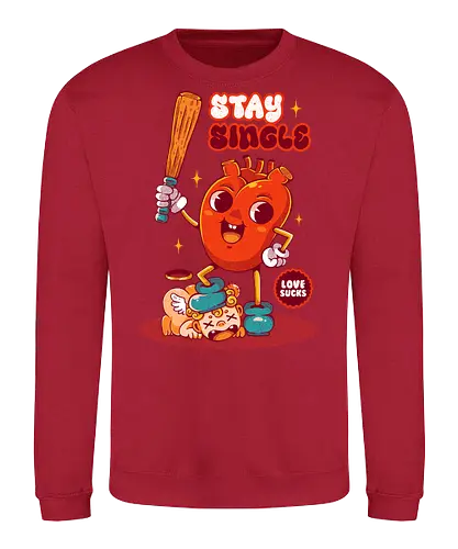 STAY SINGLE - vintage, cupid, valentine, love, heart, single, joke, retro - Sweatshirt