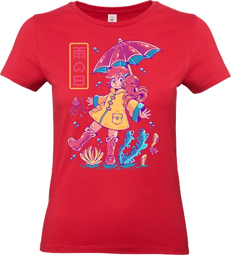RAINY DAY - rain, rainy, cute, fantasy, surreal, water, cute, kawaii, sea, kids, children, colorful - Standard T-Shirt (Women)