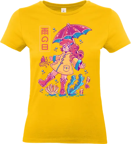 RAINY DAY - rain, rainy, cute, fantasy, surreal, water, cute, kawaii, sea, kids, children, colorful - Standard T-Shirt (Women)