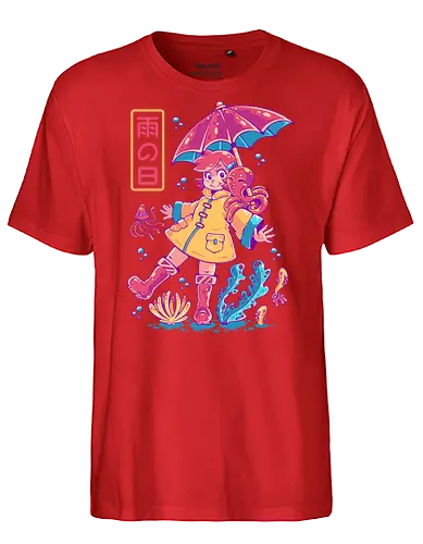 RAINY DAY - rain, rainy, cute, fantasy, surreal, water, cute, kawaii, sea, kids, children, colorful - Fairtrade T-Shirt