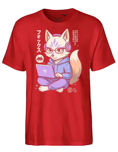 Kitsune Tech Support - kitsune tech support, kawaii fox, cute kitsune, geek fox, anime fox, nerdy animal, coder fox, programmer art, gaming fox, japanese cute art, chibi style, hoodie fox, anime animal, tech support character, pastel fox, fox illustration, fox with laptop, kawaii coding, gamer aesthetic, tech fox, redbubble cute, fox nerd, kawaii geek, japan fox design, cyber animal, fox with glasses - Fairtrade T-Shirt