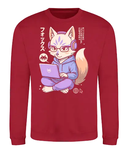 Kitsune Tech Support - kitsune tech support, kawaii fox, cute kitsune, geek fox, anime fox, nerdy animal, coder fox, programmer art, gaming fox, japanese cute art, chibi style, hoodie fox, anime animal, tech support character, pastel fox, fox illustration, fox with laptop, kawaii coding, gamer aesthetic, tech fox, redbubble cute, fox nerd, kawaii geek, japan fox design, cyber animal, fox with glasses - Sweatshirt