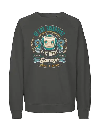 Qi R 47 Garage Emblem - my time at sandrock, my time at portia, my time at evershine, indie game, gaming, gamer, video games, fang, farming simulator, rpg, adventure, harvest, sand, wild yakmel, hazardous ruins - Fairtrade Sweatshirt