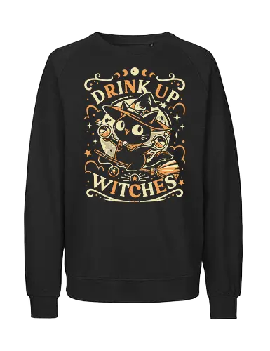 Drink Like a Witch - black cat, drink up witches, halloween, broomstick, cute animals, kawaii, humor, fall season, trick or treat, magic, kitten, occult, spooky, gothic, witchcraft - Fairtrade Sweatshirt