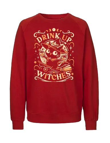 Drink Like a Witch - black cat, drink up witches, halloween, broomstick, cute animals, kawaii, humor, fall season, trick or treat, magic, kitten, occult, spooky, gothic, witchcraft - Fairtrade Sweatshirt