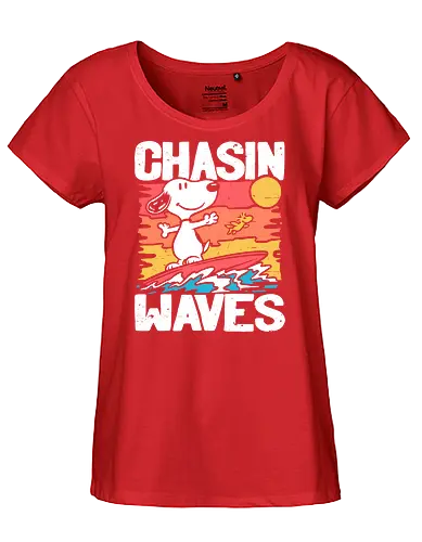 Beagle Summer Surf - Summertime, Summer, Wave, Pet, Dog, Beagle, Beach, Adventure, Classic, Vintage, Retro, Cartoon, Surfing, Surf, Sun, Sunny - Fairtrade Girl Shirt