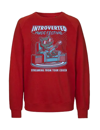 Introverted Music Cat - black cat, pet, festival, couch, comfy, inside the house, music, rock and roll, punk rock, grunge, acoustic, cat - Fairtrade Sweatshirt