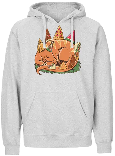 SNACKASAURUS SNOOZE - pizza, dinosaurus, dino, graffiti, tropical, eat, kaiju, japan, american, love, food, reptile, monster, watermelon, tacos, chocolate, birthday, cheese, cake, sandwich, waffle - Fairtrade Hoodie