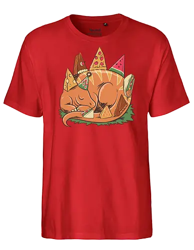 SNACKASAURUS SNOOZE - pizza, dinosaurus, dino, graffiti, tropical, eat, kaiju, japan, american, love, food, reptile, monster, watermelon, tacos, chocolate, birthday, cheese, cake, sandwich, waffle - Fairtrade T-Shirt