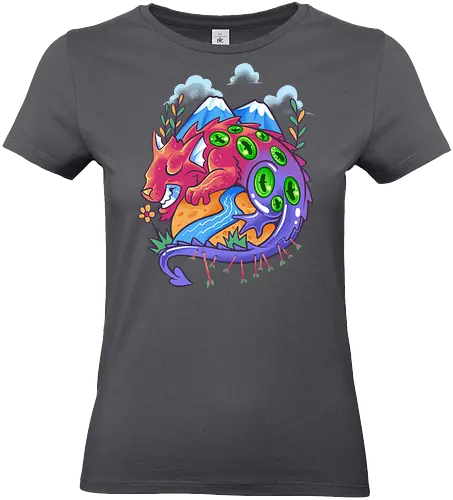 sleepy monster  - creature, dragon, myth, island, elements, magic, playing card, card, tarot, poker, golden, cyclone, storm, fire, water, rock, king, funny, monster, creatures - Standard T-Shirt (Women)