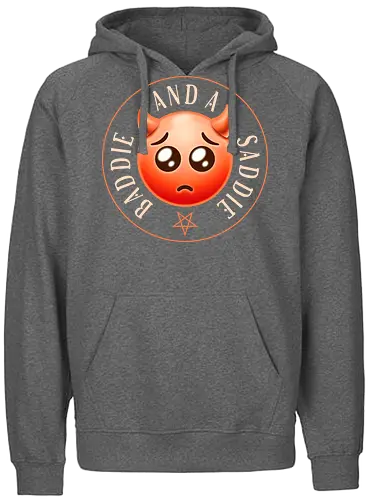 Baddie and a Saddie - demon, satanic, funny, sarcasm, funny sayings, sarcastic, humor, emoticon, sad emoji, atheism, agnostic, angel, sinner, baddie, saddie, emoji, devil - Fairtrade Hoodie