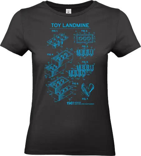 Toy Trap Blueprint - Lego, legos, funny, bricks, lego blueprint, blueprint, inventor, toys on floor, dad, fathers day, humour, toy mat, box of toys, foot, standing on toys - Standard T-Shirt (Women)